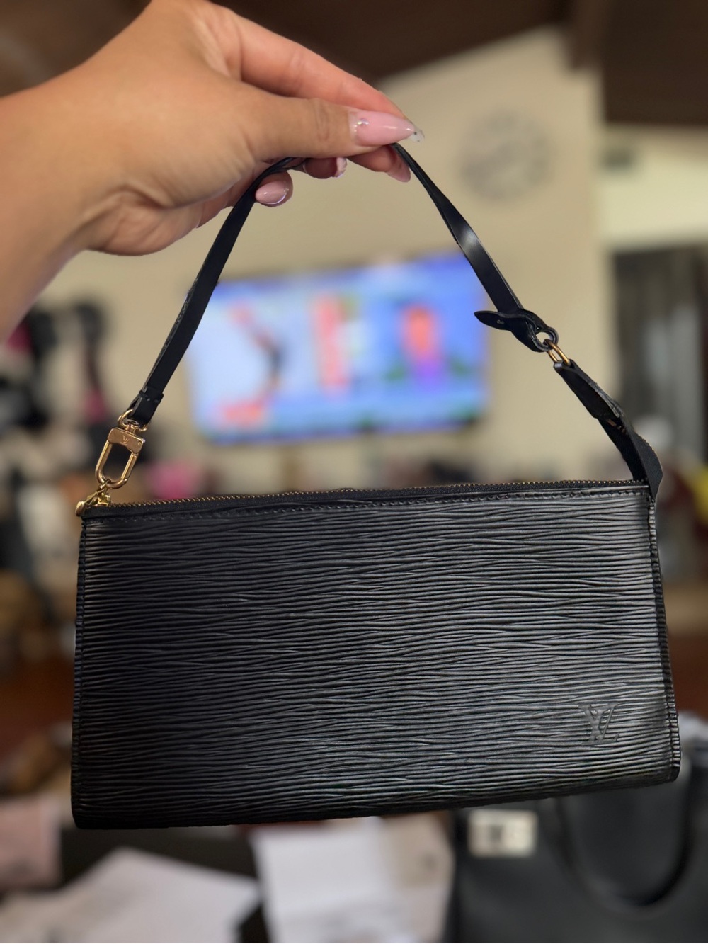 Louis Vuitton Black Epi Leather Wristlet with Gold Hardware